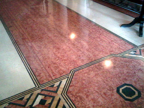 Part of the Entrance Hall floor of the Athenaeum Club, which was designed by Patrick Baty and colleagues at Papers and Paints