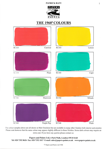 Card 1 of the 1960s paint colour range produced by Papers and Paints