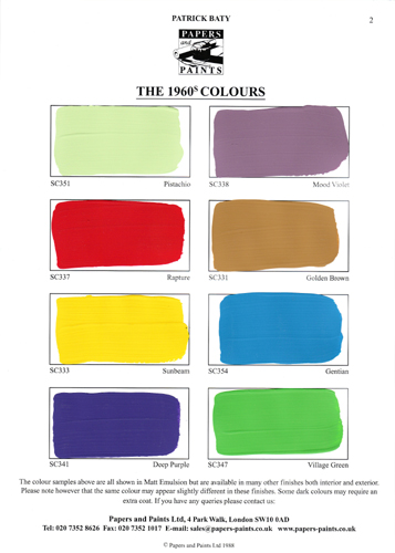 Card 2 of the 1960s paint colour range produced by Papers and Paints