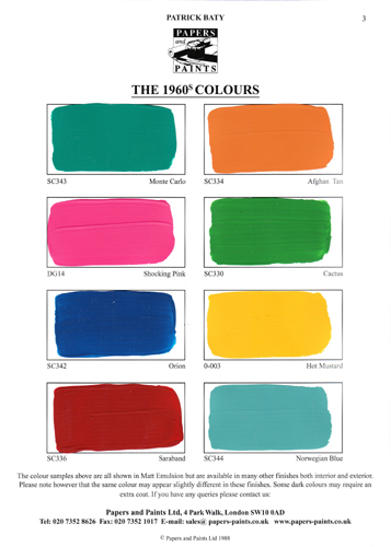 Card 3 of the 1960s paint colour range produced by Papers and Paints
